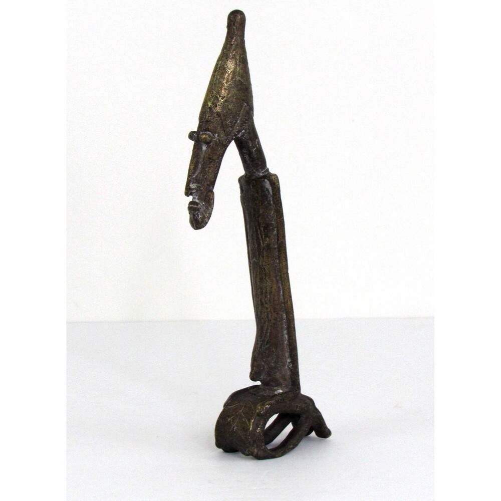African Tribal Art Dogon  Mali Cast Bronze Seated Man 9.25" High